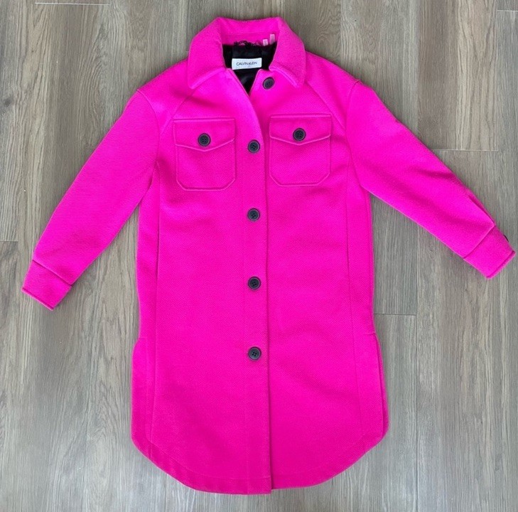 Calvin Klein Coat Pink Wool Blend Shacket Jacket XS Long Shirt Lined