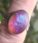 ~VTG~ANTIQUE~STERLING~SILVER~w/~DRAGONS BREATH~ART~GLASS~ADJUSTABLE~SIZE~RING~NR
