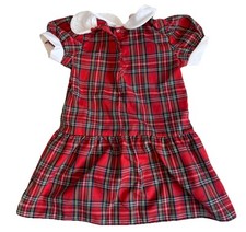 Girls 3T Sears Red Plaid Dress White Lace Collar Toddler Holiday Photos 1980s