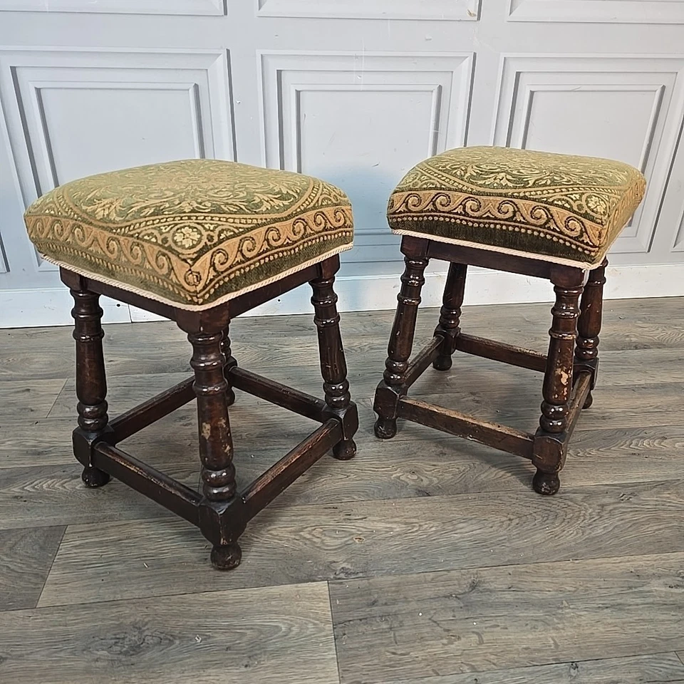 Vintage Pub Barhocker - niedrig gepolsterte gedrechselte Holzsitze - Home Man Cave