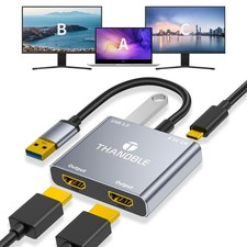 4 in 1 USB to Dual HDMI Adapter 1080P 60Hz, USB A 3.0 to HDMI Adapter for Lap...