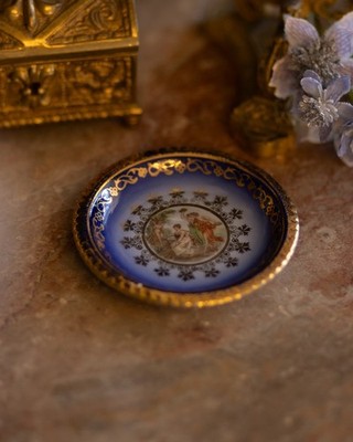Vintage East German Porcelain Coffee Saucer   GDR, Cobalt & Gilt