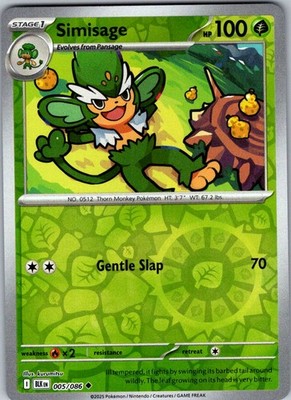 Pokemon Simisage Reverse Holo Uncommon SV: Black Bolt 005/086 NM