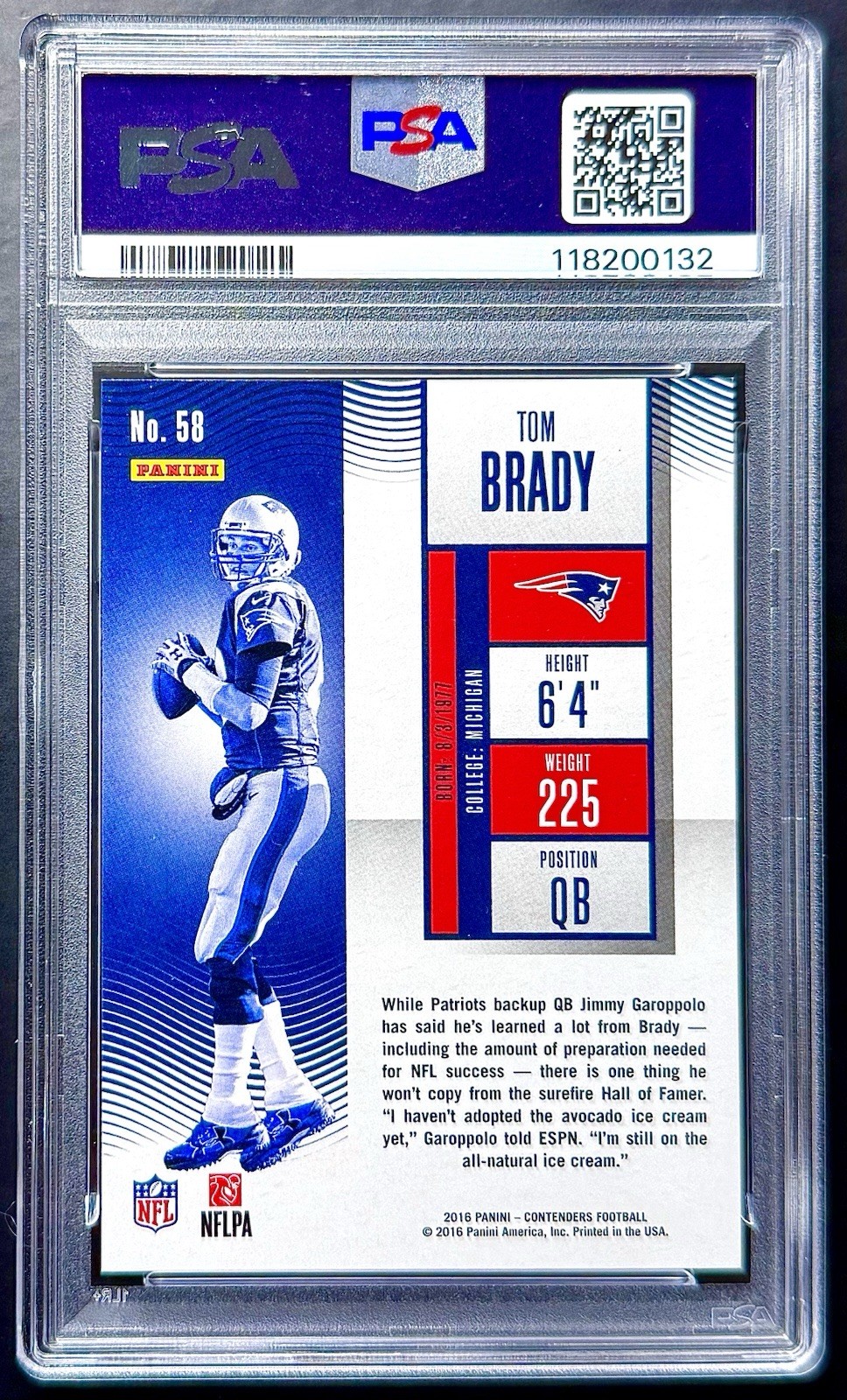 2016 Panini Contenders TOM BRADY #58 Championship Ticket #21/99 PSA 9 Mint! view 2