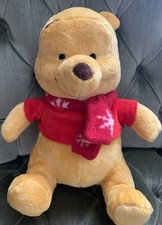 Disney Winnie The Pooh Bear 11" Plush Christmas Holiday Winter Snowflake Scarf
