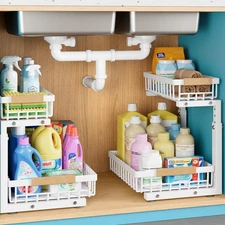 1 Packs Under Sink Organizer,Small Shelf for narrow spaces,2 Tiers Pull Out U...