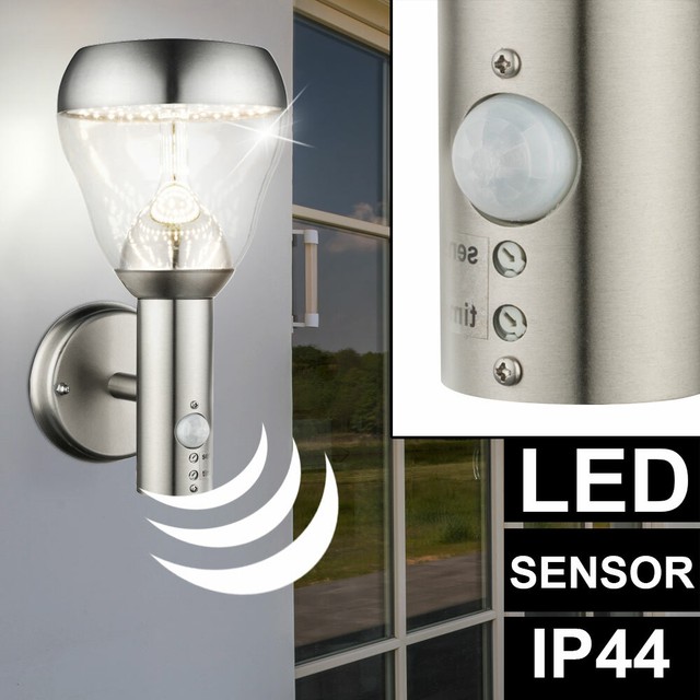Parete Led Lampada Esterno Porta Casa Illuminazione 90 ° INOX rilevatore di movimento Lampada