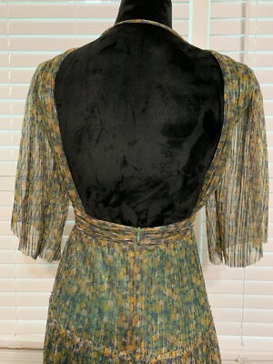 Bash ba&sh PERLA green iridescent floral wrap maxi pleated dress - Size  XS/US 4 | eBay