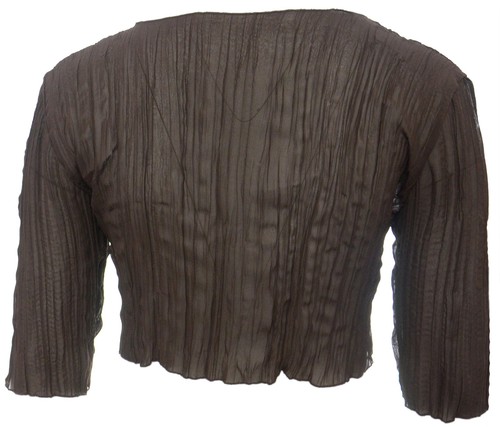 Braun Chiffon Crinkle Achselzucken Oberteil kurze Cardigan Schulterbezug Damen Übergröße - Bild 2 von 4