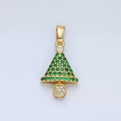 Lab Created Emerald 1.50Ct Round Cut Tree Shape Pendant 14K Yellow Gold Plated