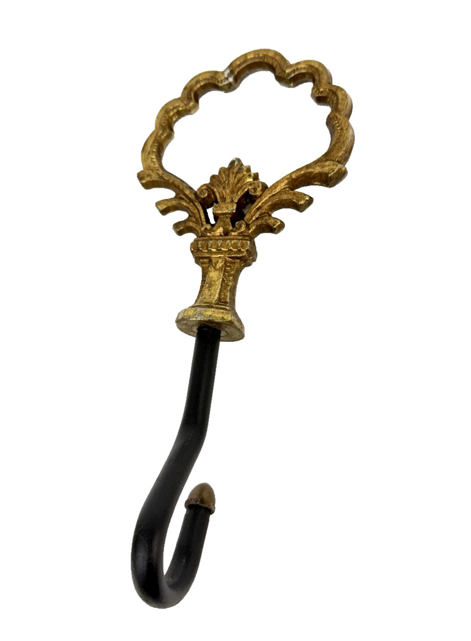 Vintage LARGE Brass Fireplace Damper Opener Hook Decorative Heavy 10” Long Gold