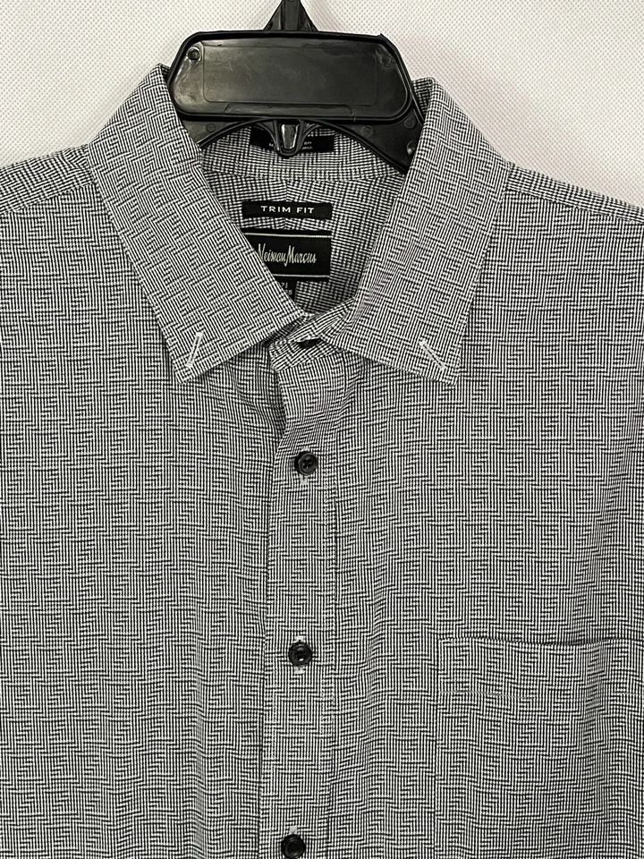 CAMISA DE VESTIR HOMBRE NEIMAN MARCUS Talla 17 1/2 y 34-35 DIFÍCILMENTE USADA Gris Geométrica Foto 2 de 4