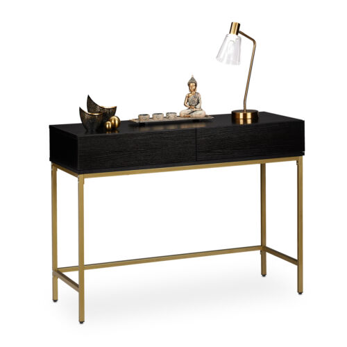Console Table Marble Gold Hallway Entrance Living Room Storage Space Saver Black - Picture 1 of 11