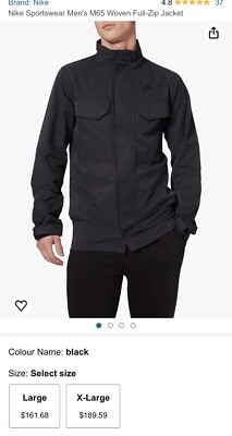 Nike M65 Jacket All Black Full Zip With Hoodie Size XS / Small men s US