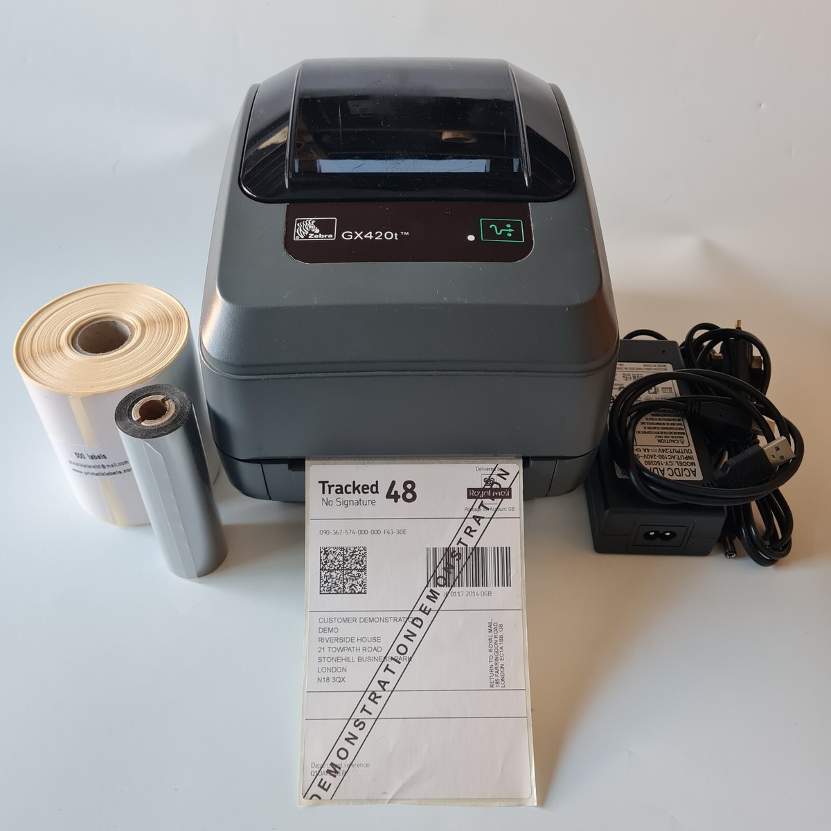 Zebra GX420t Direct Thermal Transfer Label Printer with Ribbon PSU