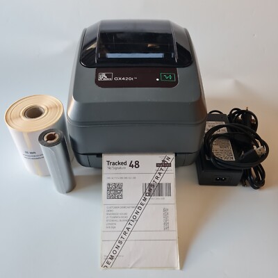 Zebra GX420t Thermodirekt Transfer Etikettendrucker mit Farbband Netzteil USB Kabel 795