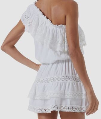melissa odabash one shoulder dress Melissa Odabash Debbie One-Shoulder Lace-Trim Mini Dress