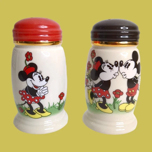 Lenox Disney Mickey & Minnie Salt And Pepper Shakers ~ Red & Black 3.75" VTG