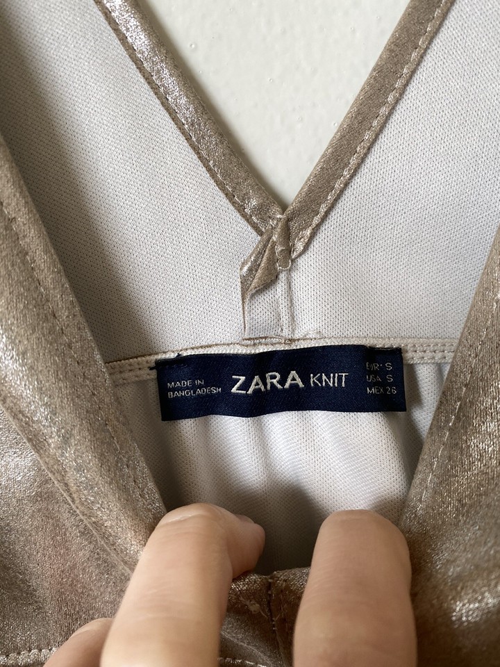 Dress Zara Size S Au 8 10 flare babydoll Sleeveless Metallic Gold eBay