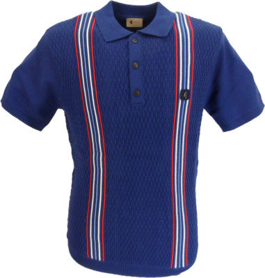 Gabicci Vintage Herren Insignia blau strukturiertes Strick Poloshirt