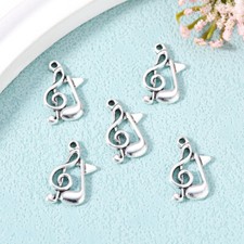 BLUK 100 piezas Dijes para notas musicales Hágalo usted mismo Colgantes para hacer joyas Plata antigua