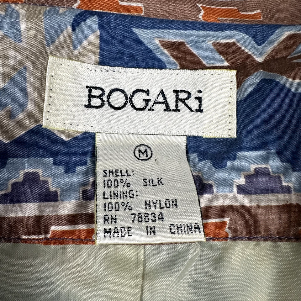 Chaqueta Blazer Bogari De Colección Para Mujer Mediana Seda Estampado Tribal Azteca Almohadilla para el Hombro Foto 2 de 4