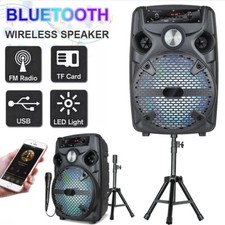 1100W Bluetooth Speaker 8" Subwoofer FM/USB/TF/AUX With Tripod Stand Mic Remote