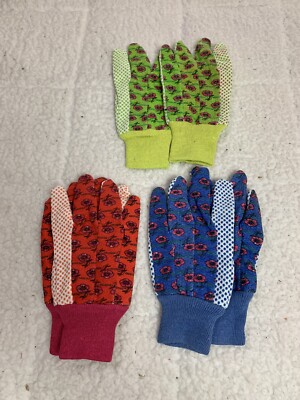3 PAIR STRING KNIT GLOVES WITH PVC DOTS ON BOTH SIDES WORK Medium