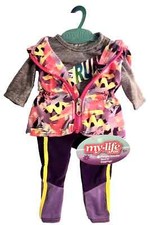 My Life as 3 Pc Jogging Outfit 18" Doll - Purple Pink Hoodie Vest Leggings Shirt