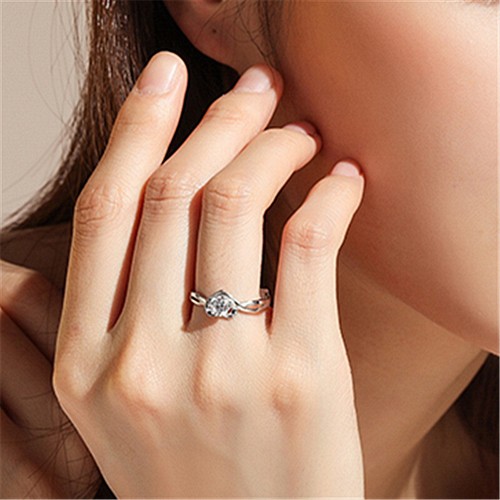 925 Sterling Silver Love Heart CZ Gemstone Adjustable Open Ring Women Girl Gift - Picture 8 of 12
