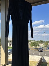 Women’s Medium Fashion Nova Deep V Cut Black Morticia Adam’s Stretch Dress