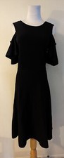 Eliza J sz L Cold Shoulder Midi Sweater Dress black in color stretchy zips 3428
