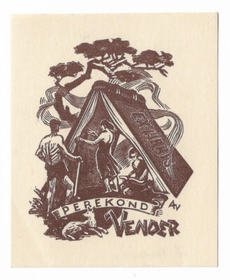 ASTA VENDER: Exlibris für Perekond Vender, Buch als Zelt, 1957