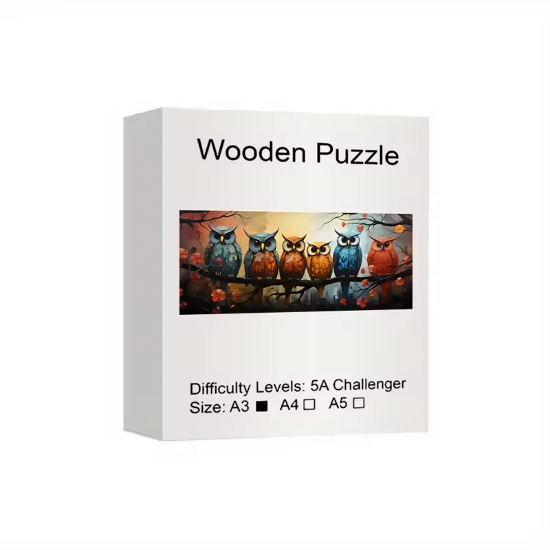 Familia de búhos A3, rompecabezas de madera con forma de animal única irregular - Imagen 2 de 4