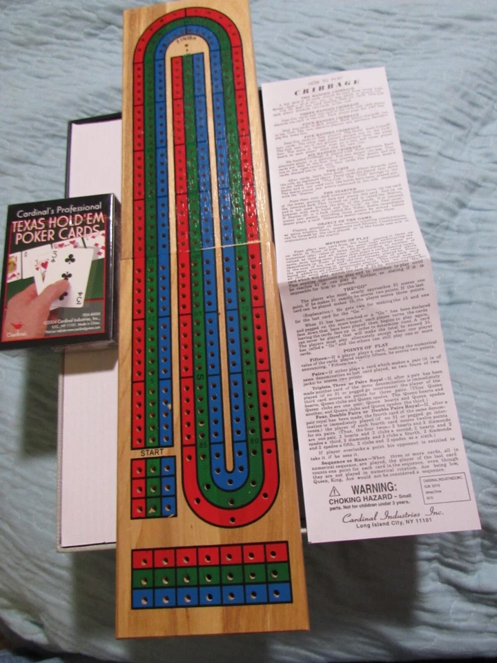 Cardinal Solid Wood, Folding 3 Track Cribbage Board with Pegs, and Sealed Cards - Image 2 of 4