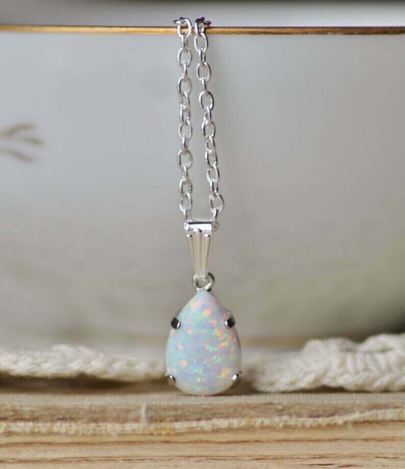 2Ct Pear Cut Fire Opal Women's Solitaire Pendant 14K White Gold Over Free Chain