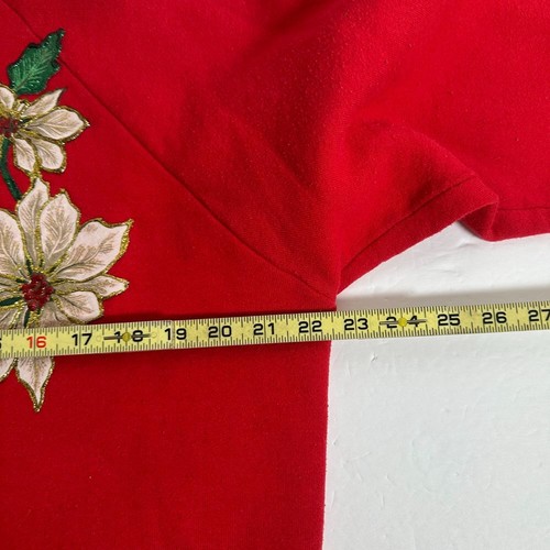 Sudadera Fruit of the Loom Vintage Roja Navidad Poinsettia Vacaciones Festivas XL - Imagen 9 de 10
