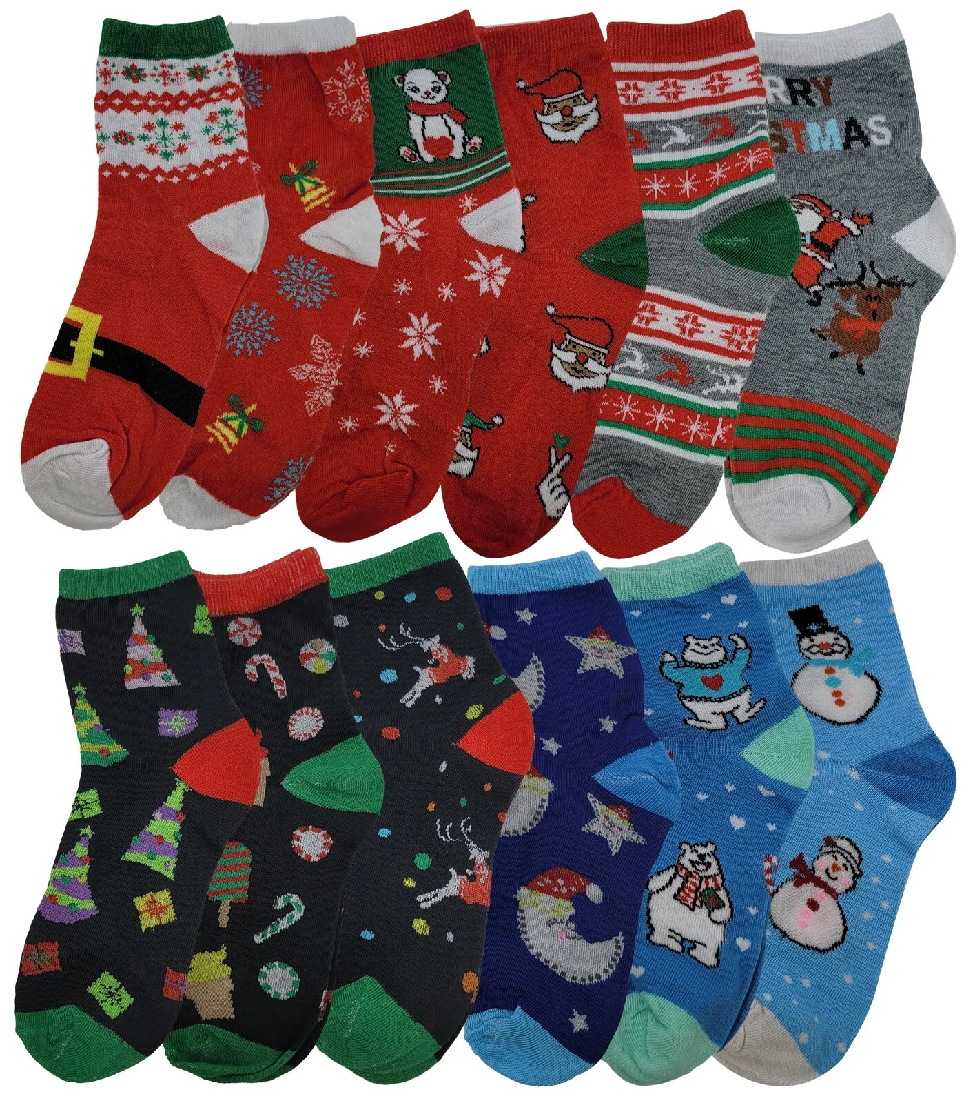 Different Touch 12 Pairs Kids Christmas Assorted Novelty Design Crew Socks