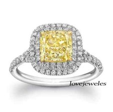 2.41CT Cushion Cut Real Citrine Engagement Wedding Halo Ring 14K 2-Tone Gold FN
