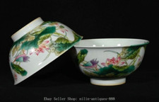 5.9'' Yongzheng Marked Enamel Colour Porcelain Lotus flower Bird Bowl Bowls Pair