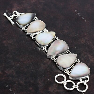 Thanks Giving Day Sale 925 Silver Black Mother Of Pearl Gemstone Chain Bracelet