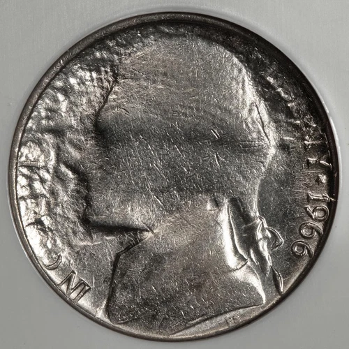 1966 NGC MS62 Struck Thru Cloth Nickel Mint Error Wow
