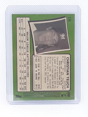 Christian Yelich 2020 Topps Heritage Baseball - #174 - Milwaukee Brewers - Picture 2 of 2