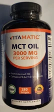 MCT Oil 3000mg  180gels Vitamatic Caprylic Acid C8 55% Caprylic Acid C10 40%