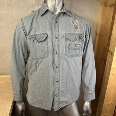 VTG Redhead Denim Embroidered Deer Shirt Men s Medium Short Sleeve Button Up