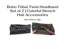 Boho Tribal Twist Headband Set of 2 Colorful Stretch Hair Accessories