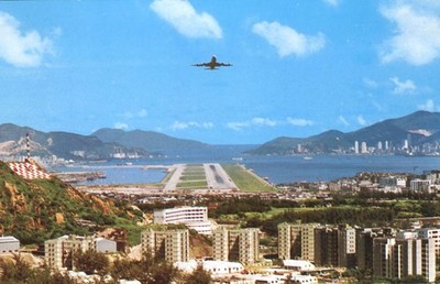 Plane Landing from Long Tseung Road Hong Kong Postcard