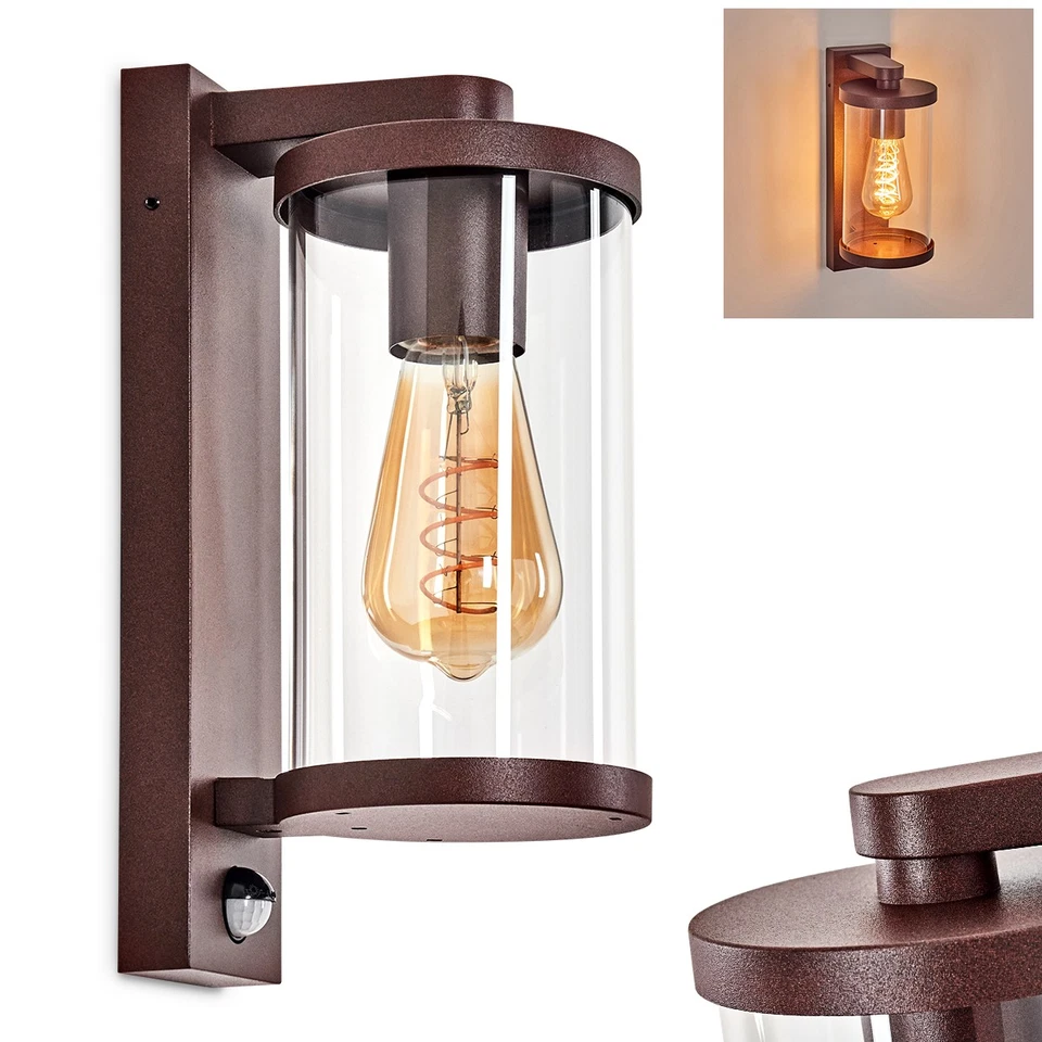 HOFSTEIN Salò Lampada da Parete Esterno con Rilevatore di Movimento in Metallo/Vetro in Ruggine/Chiaro