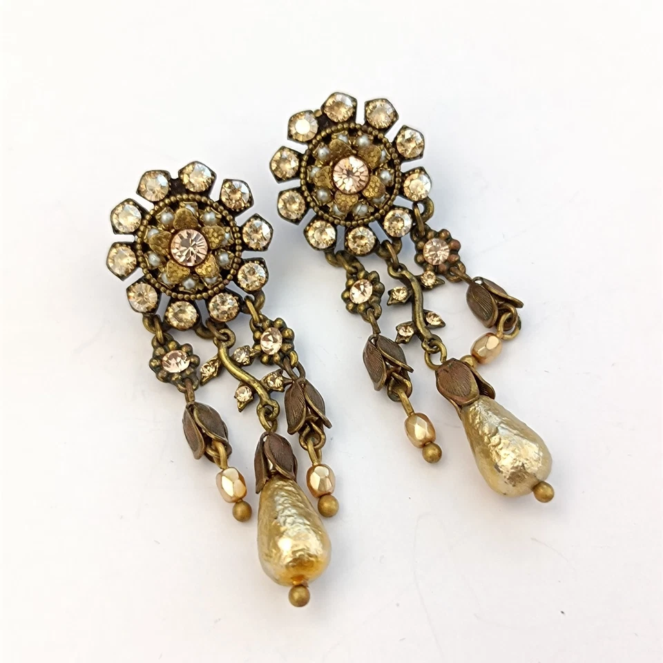 Pendientes Michal Negrin Lámpara Colgante Vintage Beige Cristales Romántico Floral Foto 2 de 4