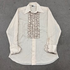 VTG H Bar C Long Tail California Ranchwear Shirt Mens Beige Yoke Ruffle Detail